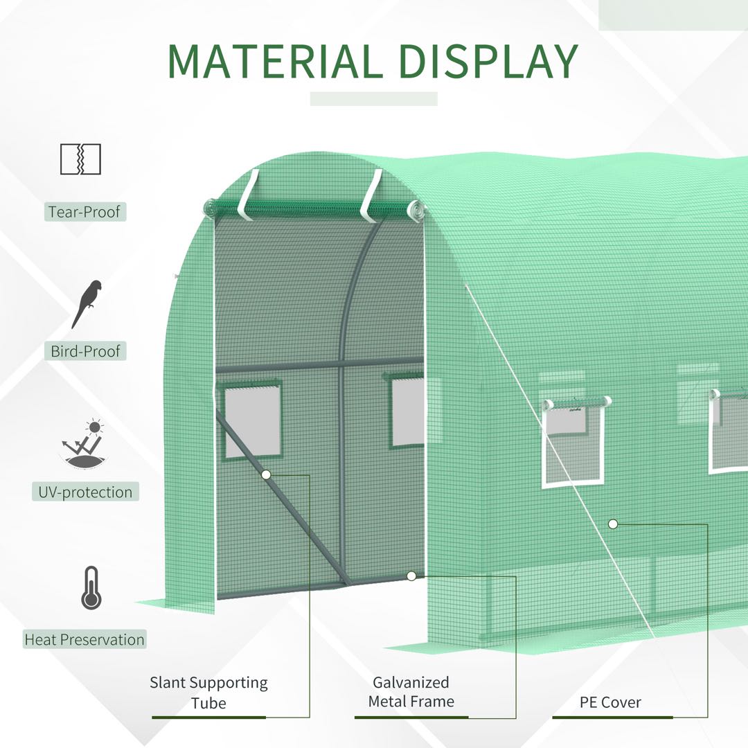 Walk-in Polytunnel Greenhouse, Outdoor Garden Tunnel Greenhouse Tent with Zipped Roll-Up Door and 8 Mesh Windows, 4 x 2M