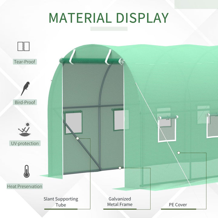 Walk-in Polytunnel Greenhouse, Outdoor Garden Tunnel Greenhouse Tent with Zipped Roll-Up Door and 8 Mesh Windows, 4 x 2M