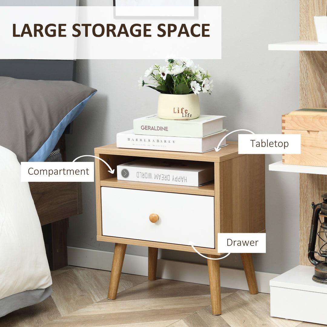 Bedside Table, Bedside Cabinet with Drawer and Shelf, Modern Nightstand, End Table for Living Room, Bedroom, Set of 2, Natural