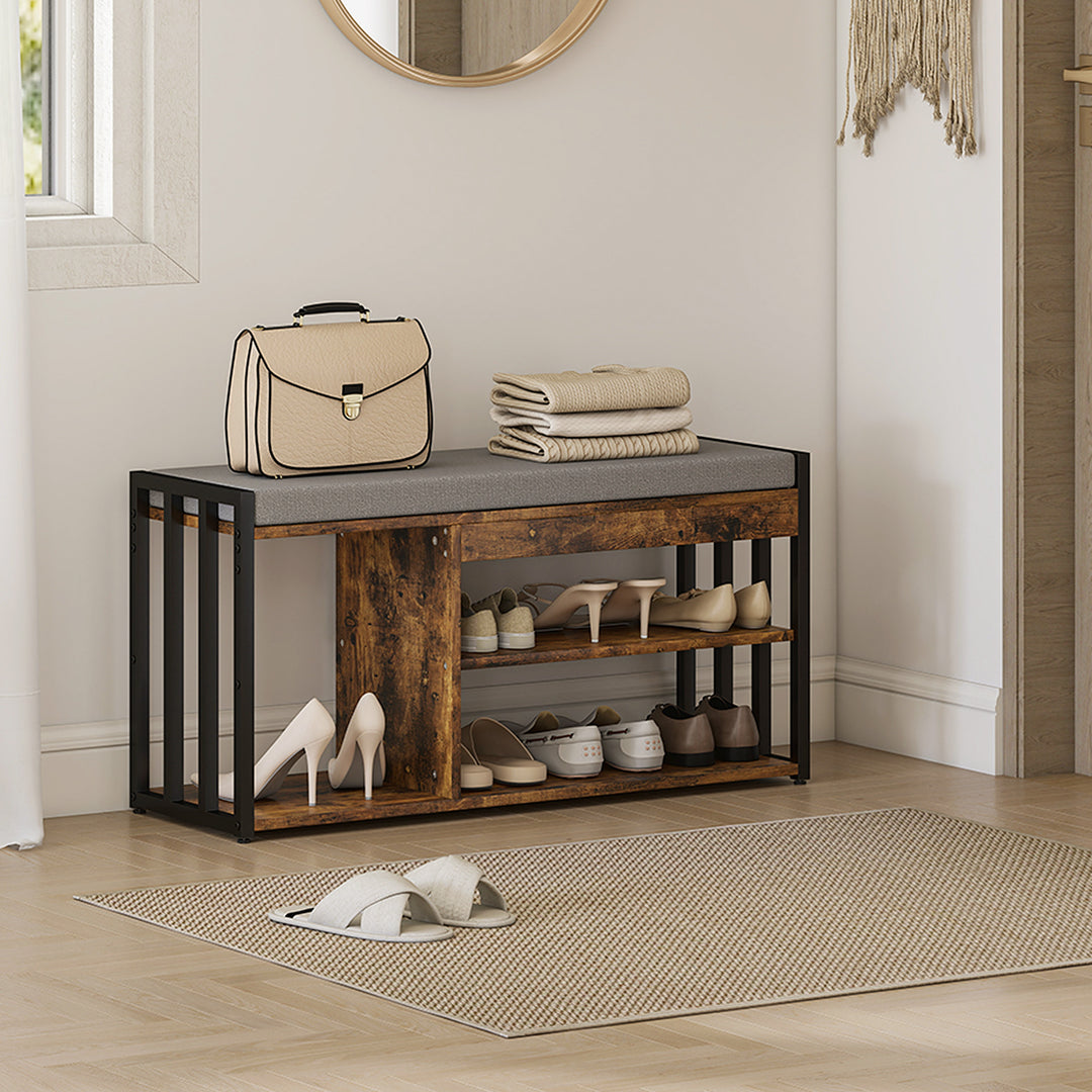 Shoe Storage with Seat, Upholstered Entryway Bench, Shoe Bench with 3 