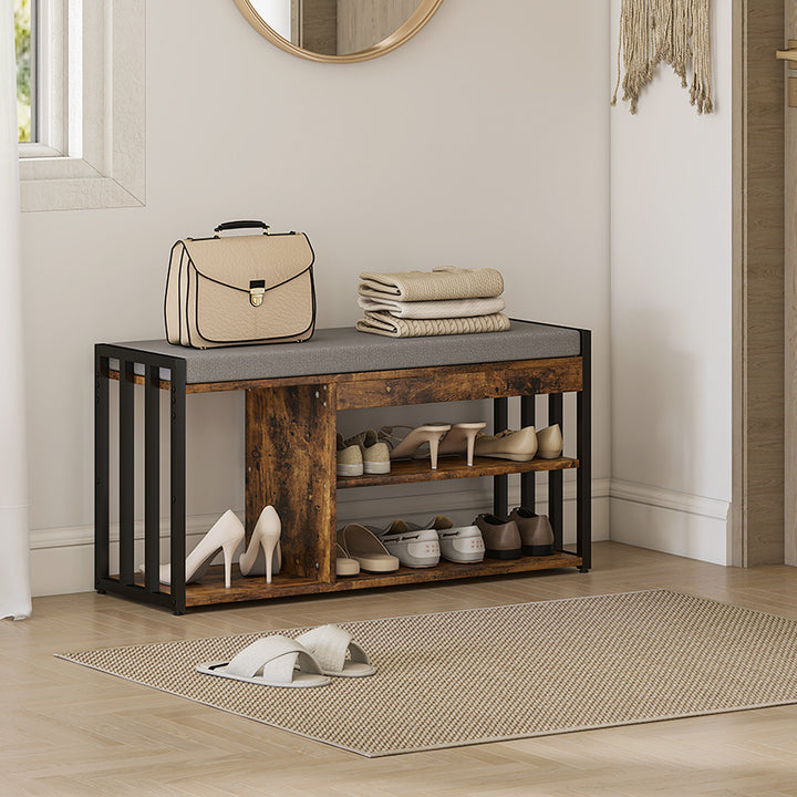 Shoe Storage with Seat, Upholstered Entryway Bench, Shoe Bench with 3 