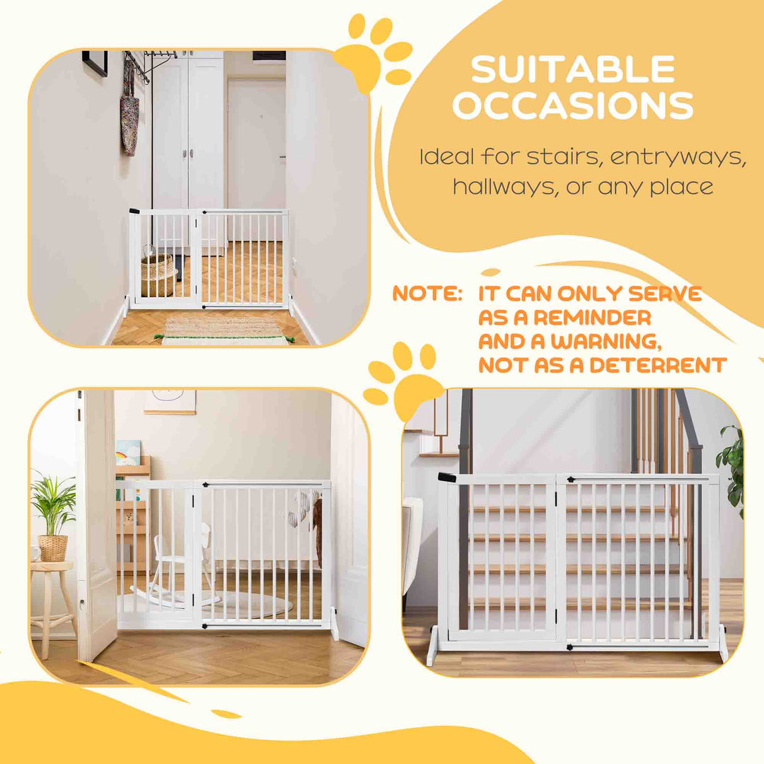 Wooden Dog Gate, Dog Fence Indoor, Freestanding Dog Barrier, Adjustable Lockable Fence with 3 Panels, 71H x 113-166W cm, White