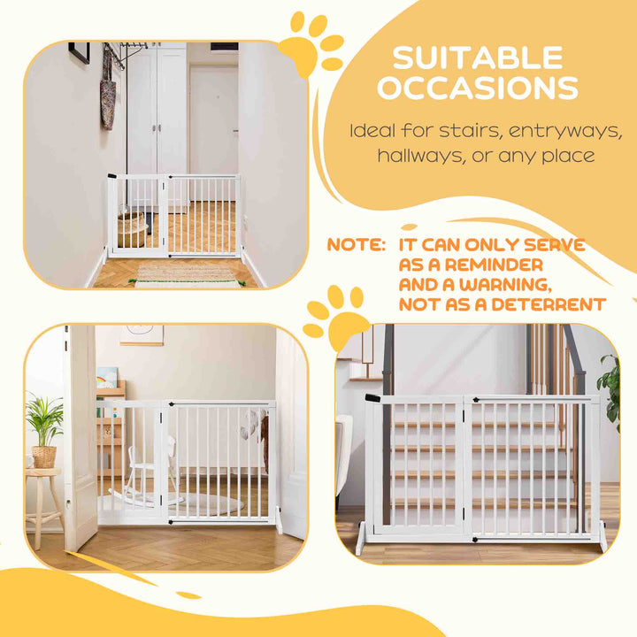 Wooden Dog Gate, Dog Fence Indoor, Freestanding Dog Barrier, Adjustable Lockable Fence with 3 Panels, 71H x 113-166W cm, White