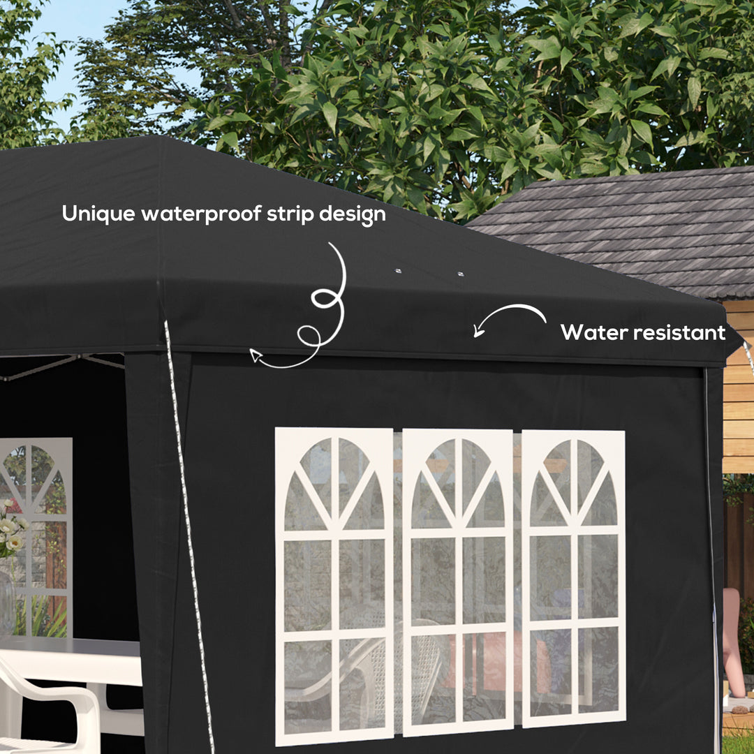 3 x 6m Pop-Up Gazebo, with Removable Walls - Black