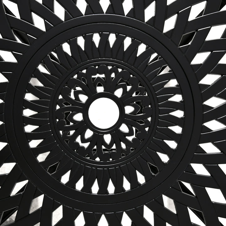 MCL 78 cm Round Garden Dining Table with Parasol Hole Antique Cast Aluminium Outdoor Table Only, Black