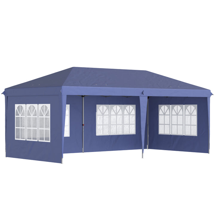 Outsunny 3 x 6m Pop Up Gazebo, Height Adjustable Marquee Party Tent with Sidewalls and Storage Bag, Blue | Aosom UK