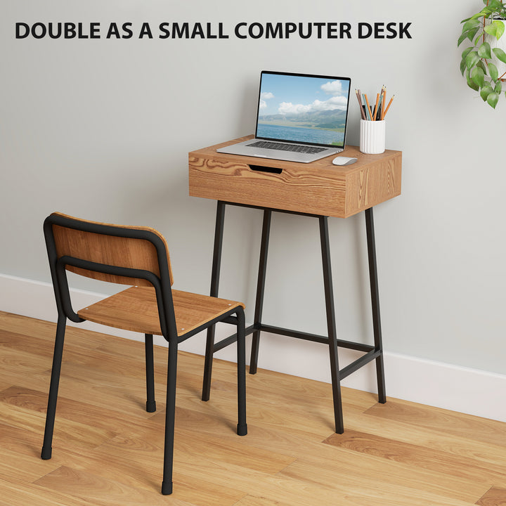 Vanity Desk with Flip-Up Mirror, Industrial Dressing Table with 16 Small Compartments for Bedroom, Natural Wood Effect