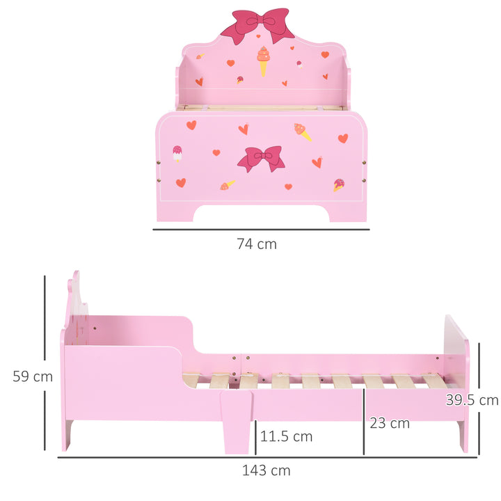 ZONEKIZ Princess-Themed Toddler Bed with Safety Side Rails and Slats, Cute Patterns, Kids Bedroom Furniture, Pink, 143 x 74 x 59 cm | Aosom UK