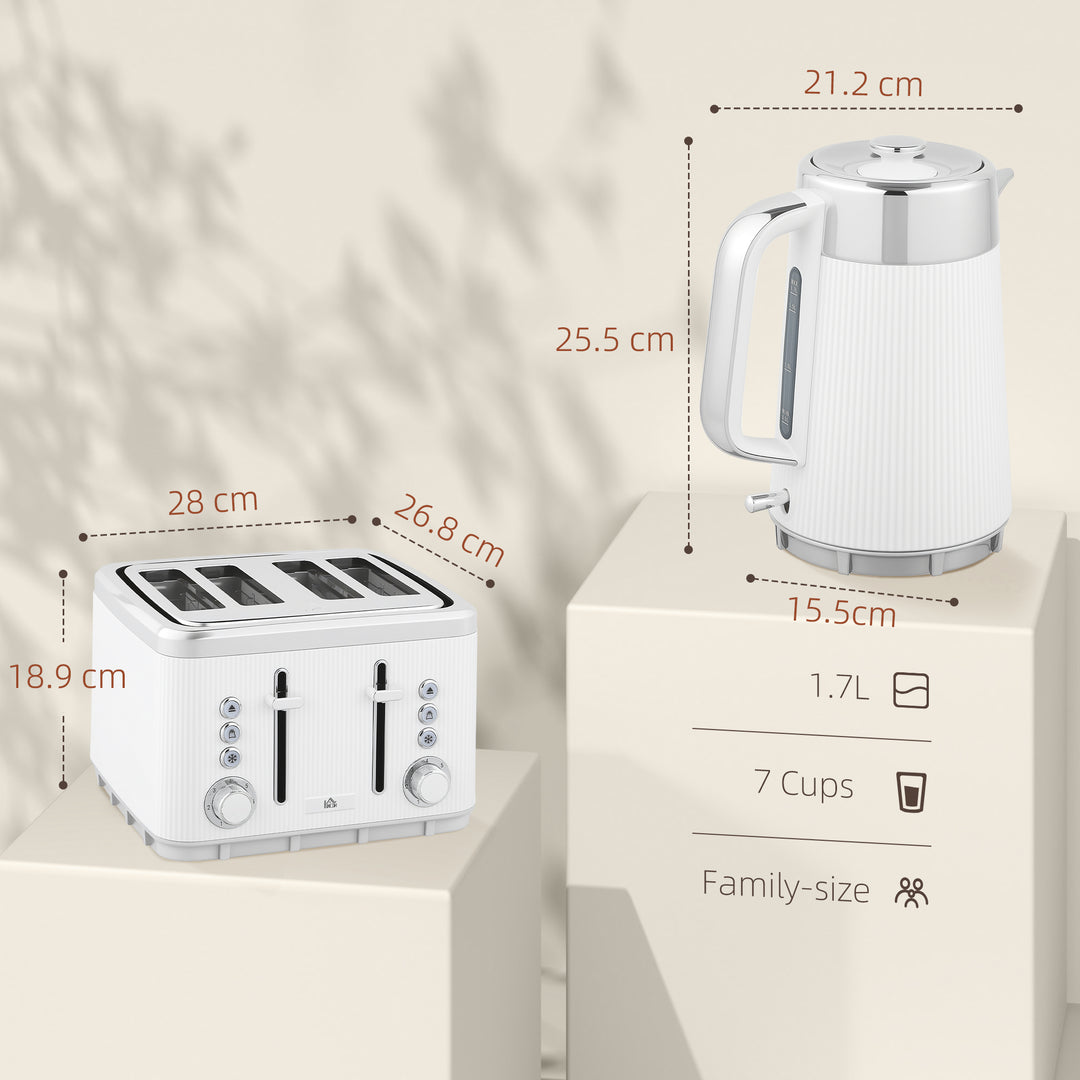 Electric Kettle and Toaster Set, 3000W 1.7L UK Strix Thermostat Rapid Boil Jug Kettle with Limescale Filter, Cool Touch Body, 4 Slice Toaster with 7 Browning Controls, Crumb Tray, White