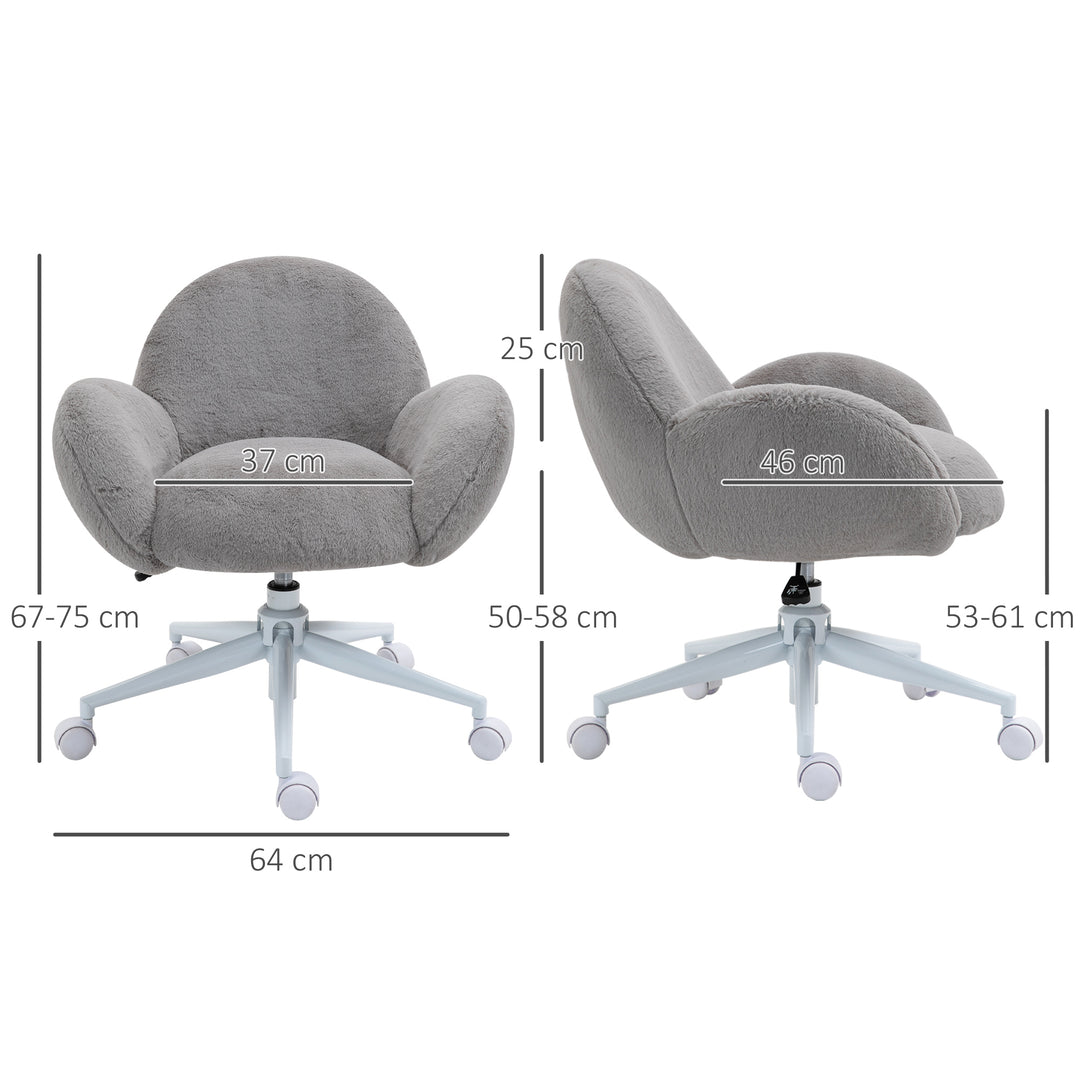 HOMCOM Fluffy Leisure Chair Office Chair with Backrest and Armrest for Home Bedroom Living Room with Wheels Grey