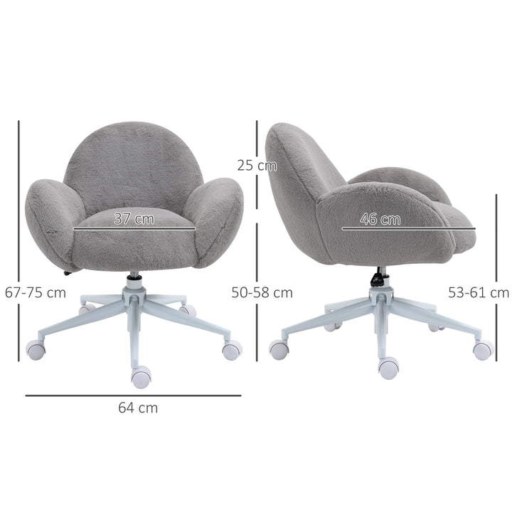 HOMCOM Fluffy Leisure Chair Office Chair with Backrest and Armrest for Home Bedroom Living Room with Wheels Grey