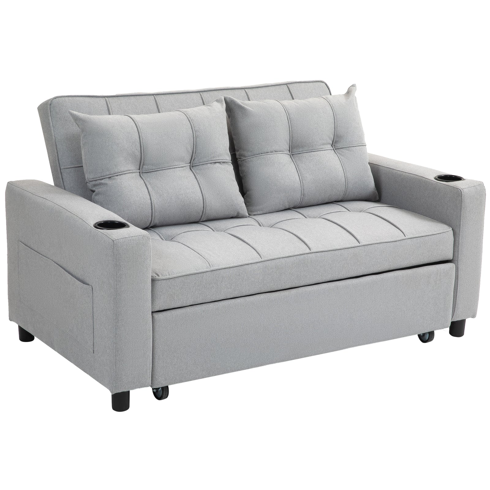 Two-Seater Pull-Out Sofa Bed - Light Grey