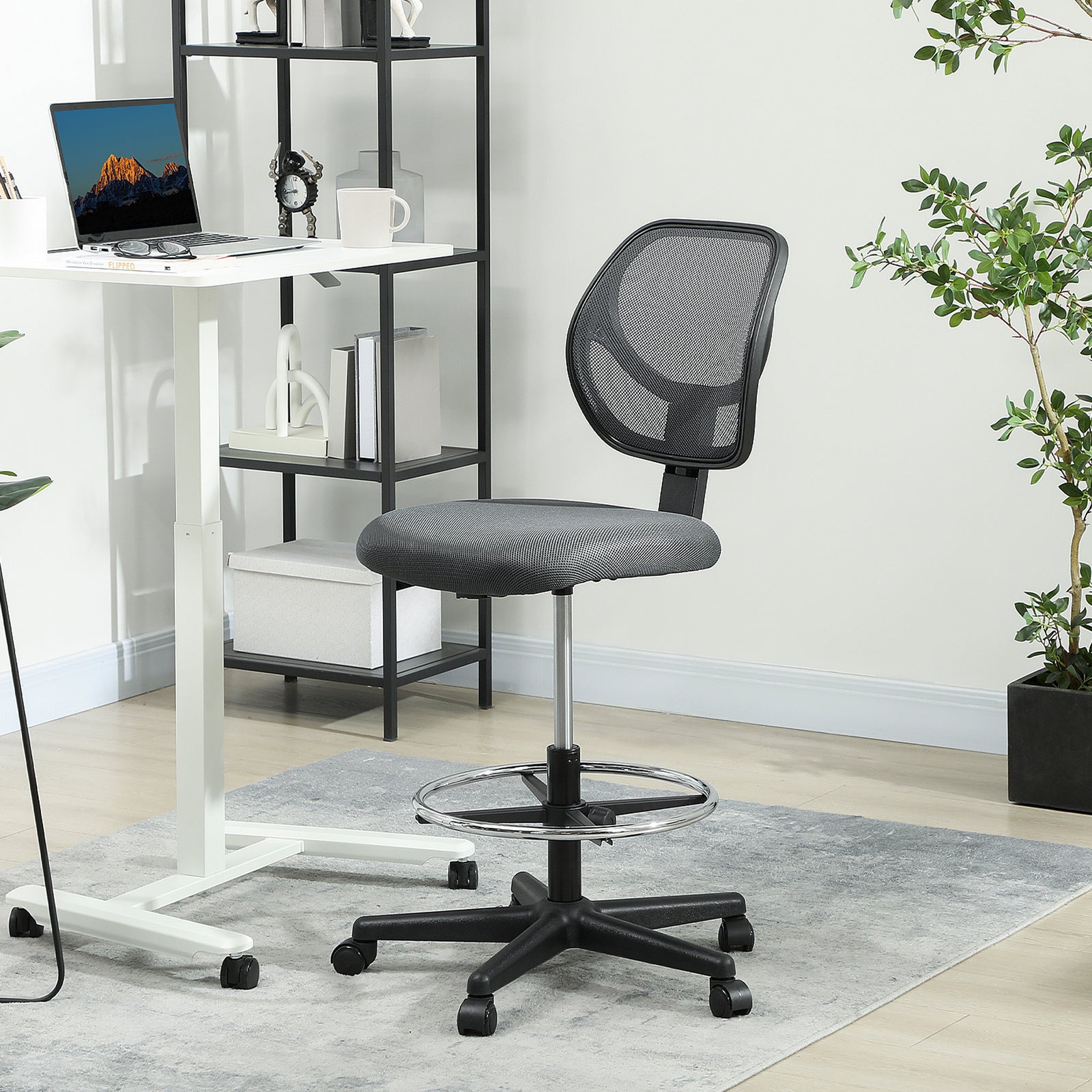 Ergonomic Mesh Standing Desk Chair with Adjustable Footrest Ring and Seat Height Charcoal Grey