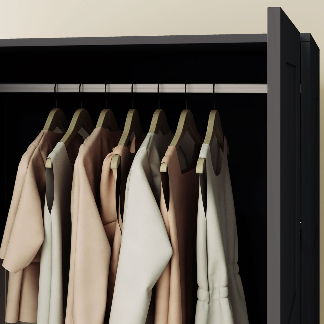 Double Panel Door Wardrobe, with Shelves - Black