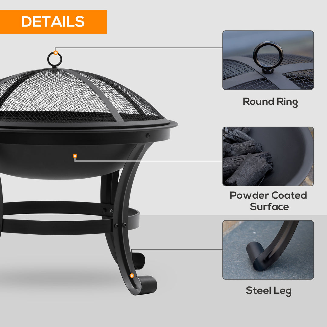 Outdoor Fire Pit, Firepit with Mesh Lid, Poker, for Camping, Bonfire, 