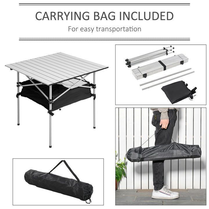 Portable Camping Table w/ Mesh Bag & Steel Frame Hiking Furniture Desk, Silver Black