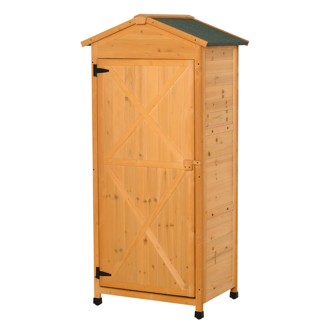 Wooden Garden Shed, Outdoor Storage Cabinet with 2 Shelves and Hooks, Locking Organiser Outdoor Narrow Tool House, 74x55x155cm, Yellow