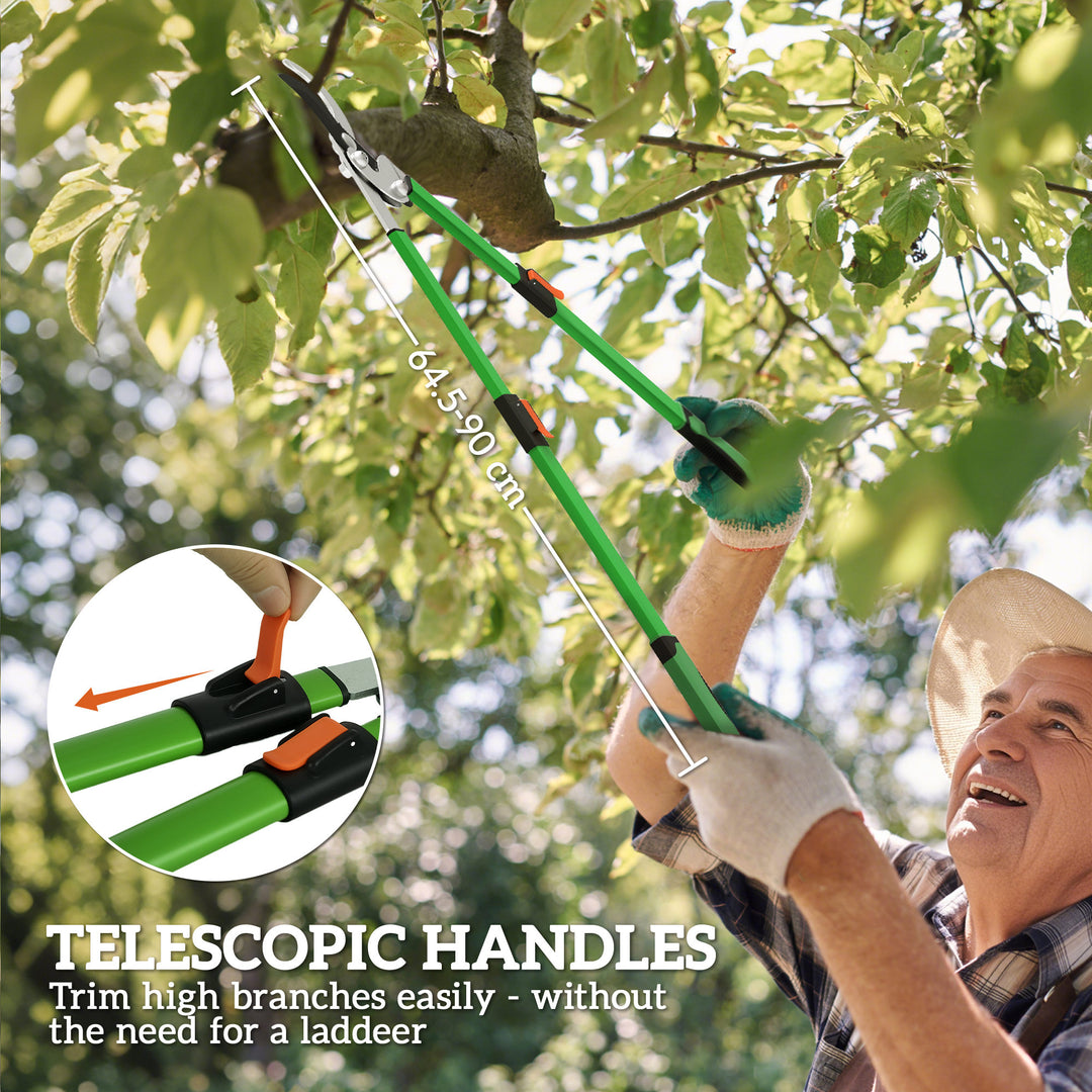 Telescopic Loppers 64.5-90 cm, Extendable Garden Loppers Heavy Duty with Steel Blade and Adjustable Handles, Tree Trimmer for Branches, Bushes, Shrubs, Green