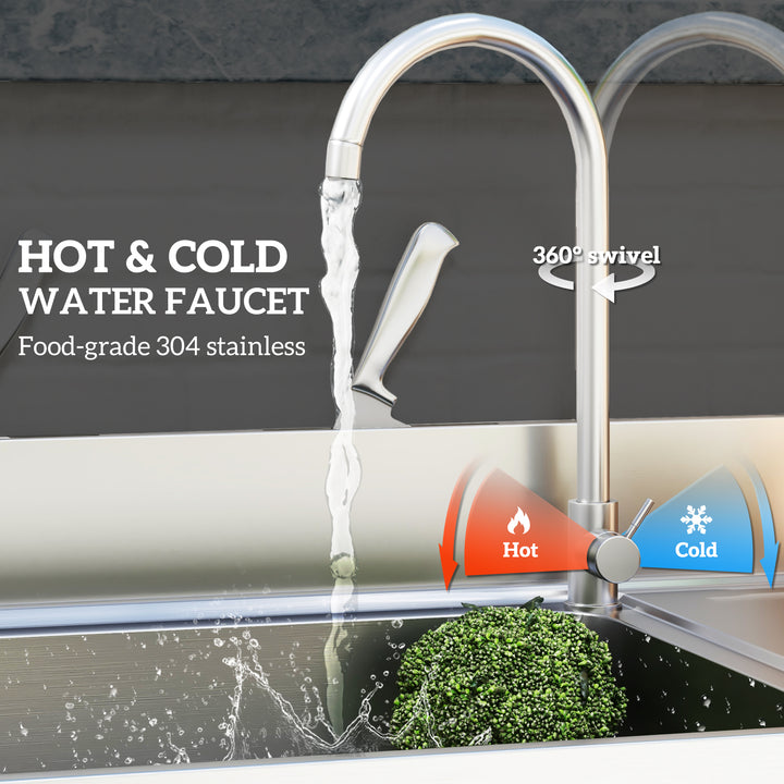 Outdoor Stainless Steel Kitchen Sink, Freestanding Sink Single Bowl wi
