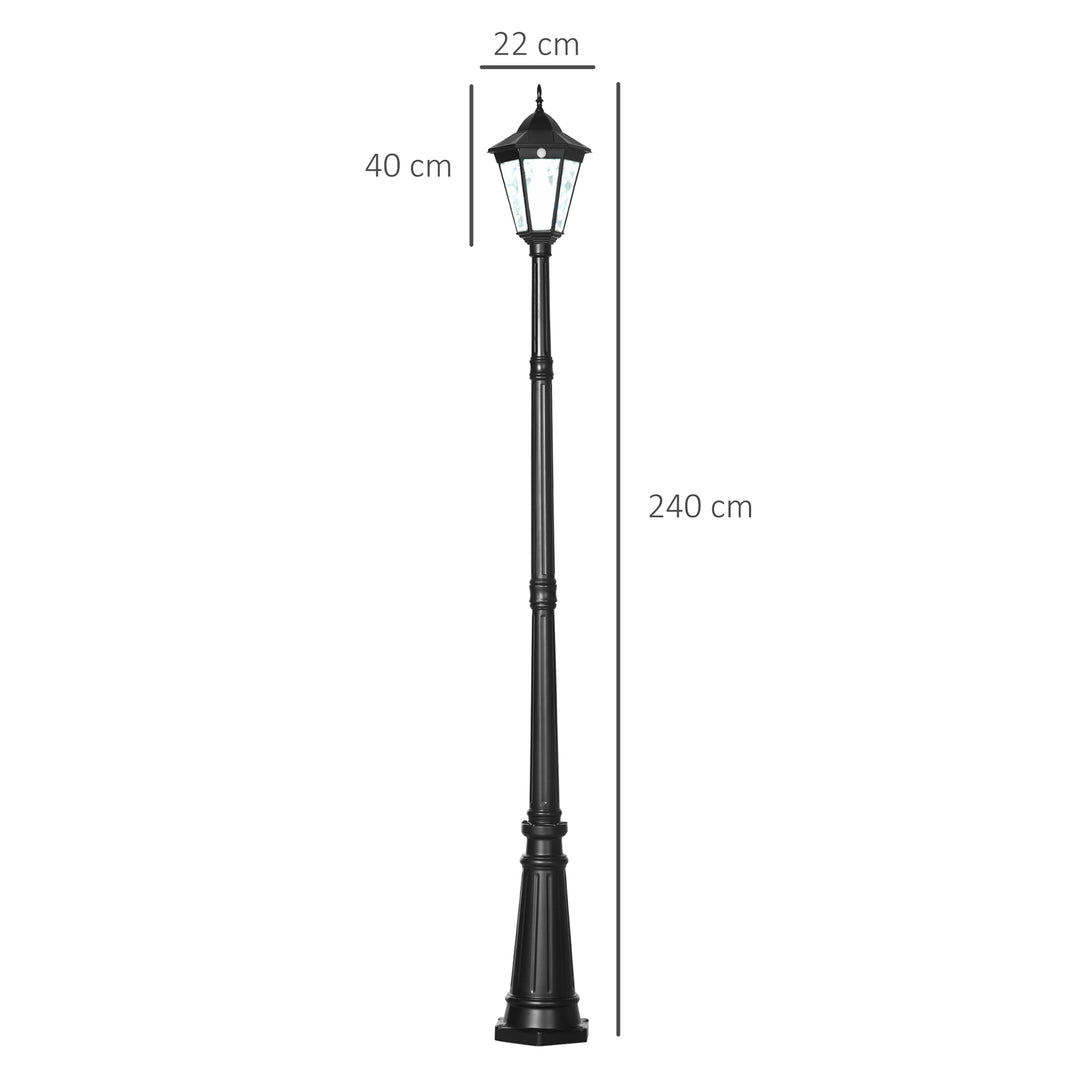 2.4 m Garden Lamp Post Light, LED Solar Powered Patio Path Lighting Lamp with Aluminium Frame, PIR Motion Sensor for Lawn, Pathway, Driveway, Black