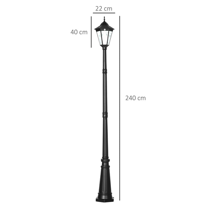2.4 m Garden Lamp Post Light, LED Solar Powered Patio Path Lighting Lamp with Aluminium Frame, PIR Motion Sensor for Lawn, Pathway, Driveway, Black
