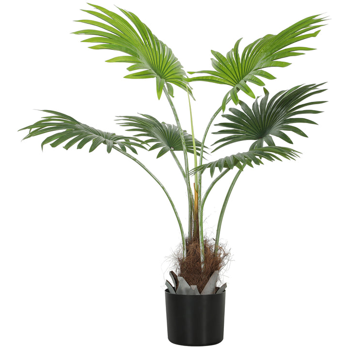 94cm Artificial Palm Tree, Decorative Artificial Plant with Lifelike PEVA Leaves and Coconut Coir, Fake Tree with Plastic Pot and Flocking for Home Office Decor, Green