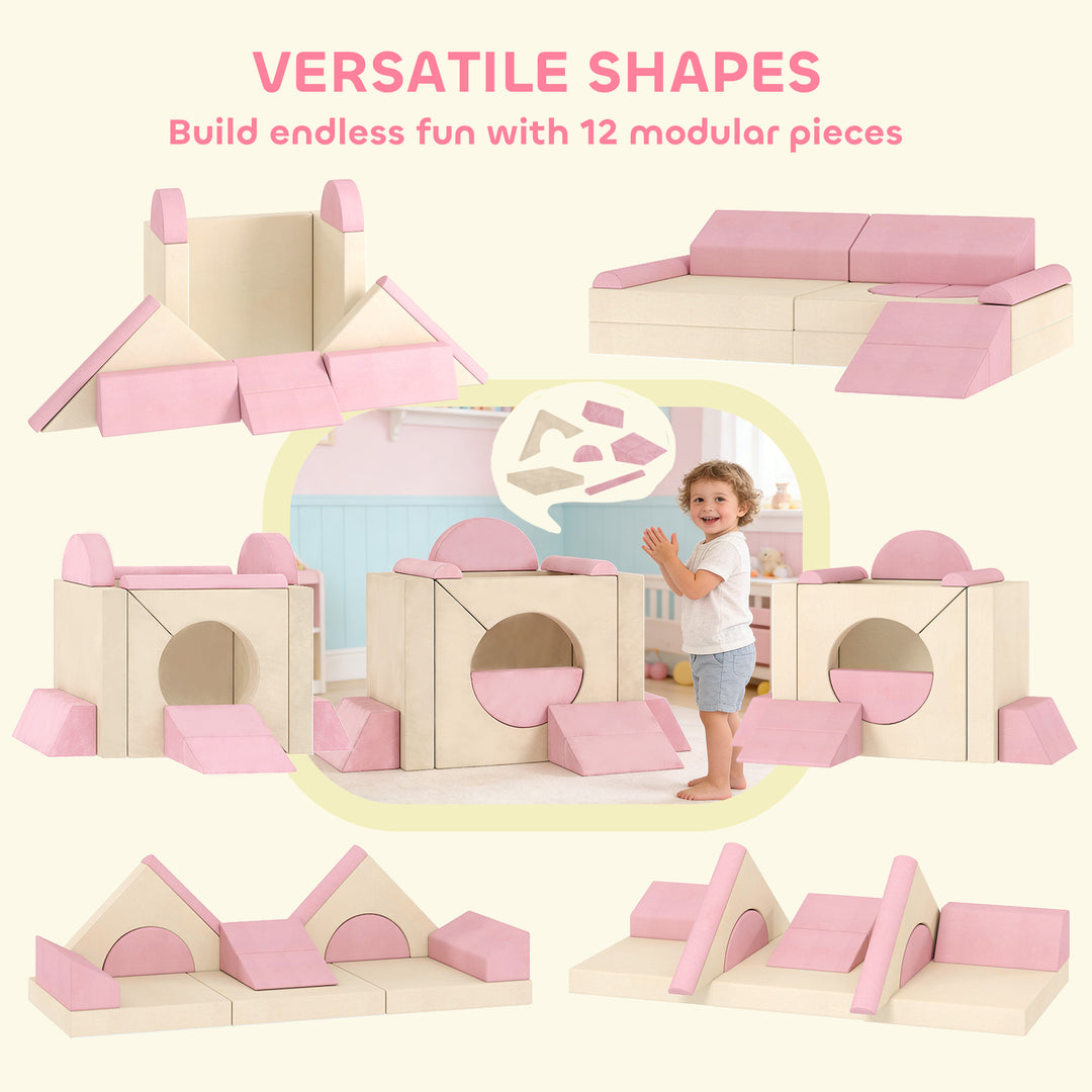 Kids Play Sofa, 12 Pieces Foam Modular Soft Play Set for Playroom, Chi