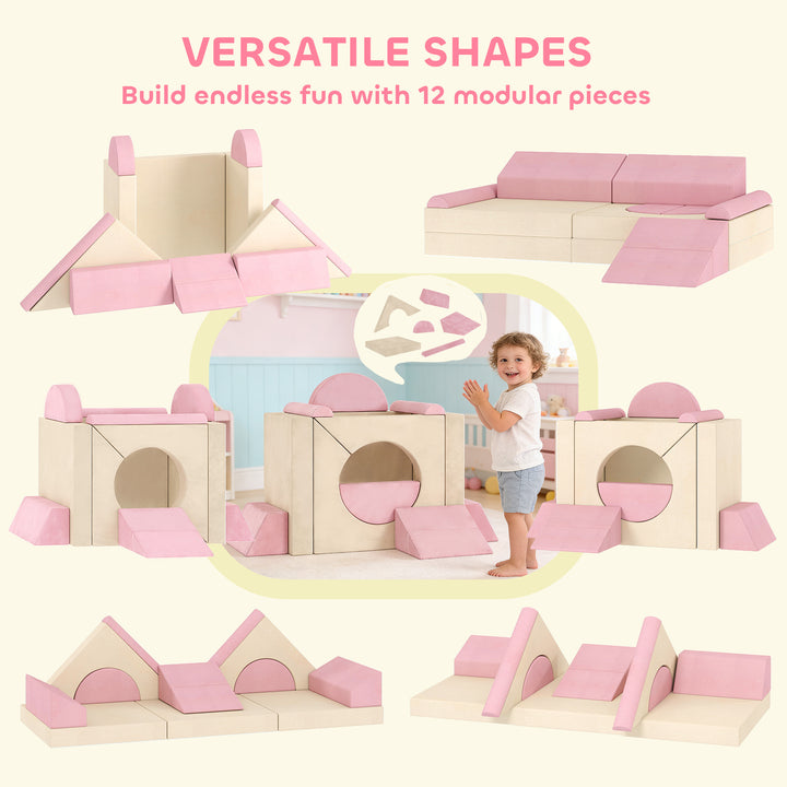 Kids Play Sofa, 12 Pieces Foam Modular Soft Play Set for Playroom, Chi