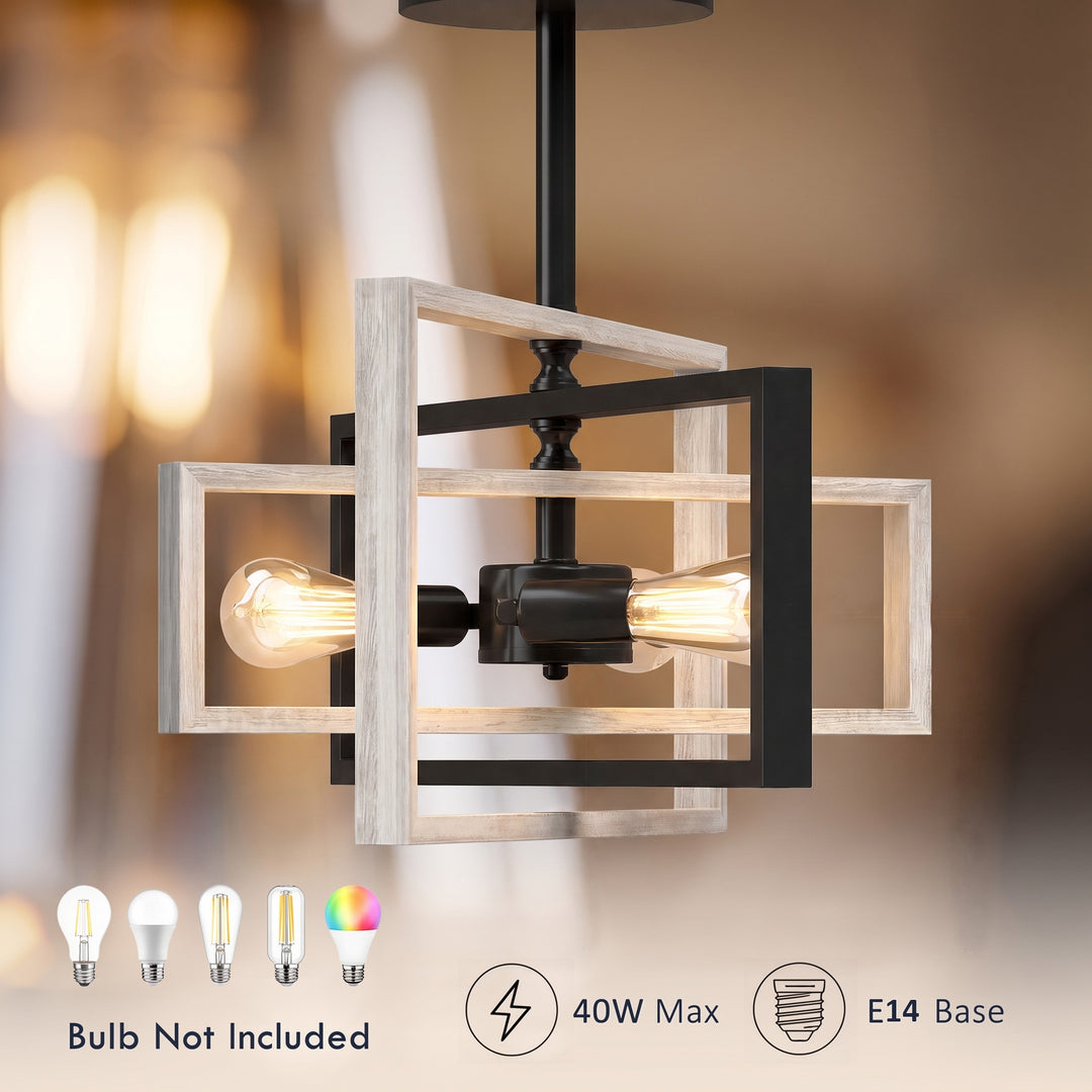 Ceiling Light Fixtures, Industrial Ceiling Lighting with Wood Frame - view 6