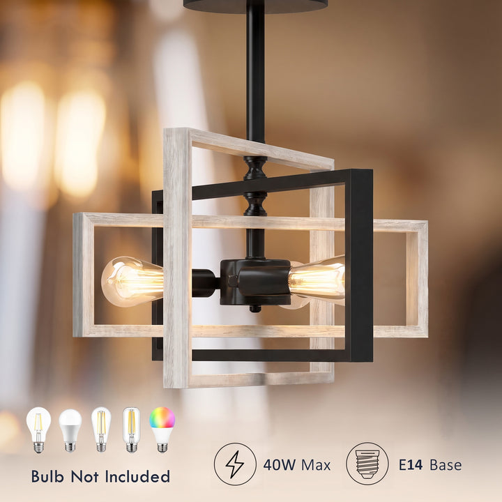 Ceiling Light Fixtures, Industrial Ceiling Lighting with Wood Frame - view 6