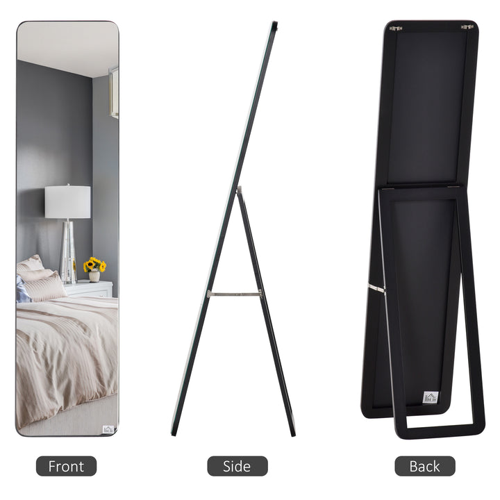 MCL Full Length Mirror, 156 x 37 cm Rectangular Full Body Mirror with Stand, Floor Standing, Hanging or Leaning Against Wall for Bedroom Cloakroom, Black