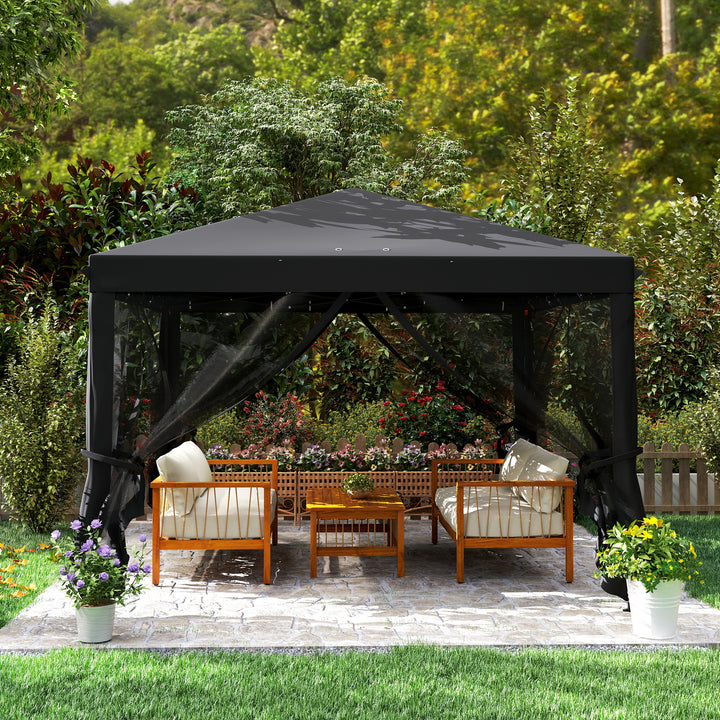 3 x 3 m Pop Up Gazebo, 420D Garden Tent Canopy with Removable Mesh Sidewall Netting, Carry Bag for Garden Patio Outdoor, Black