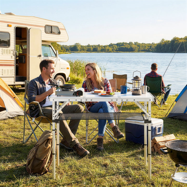 3ft Folding Camping Table, Picnic Table with Mesh Storage Layer, Carry