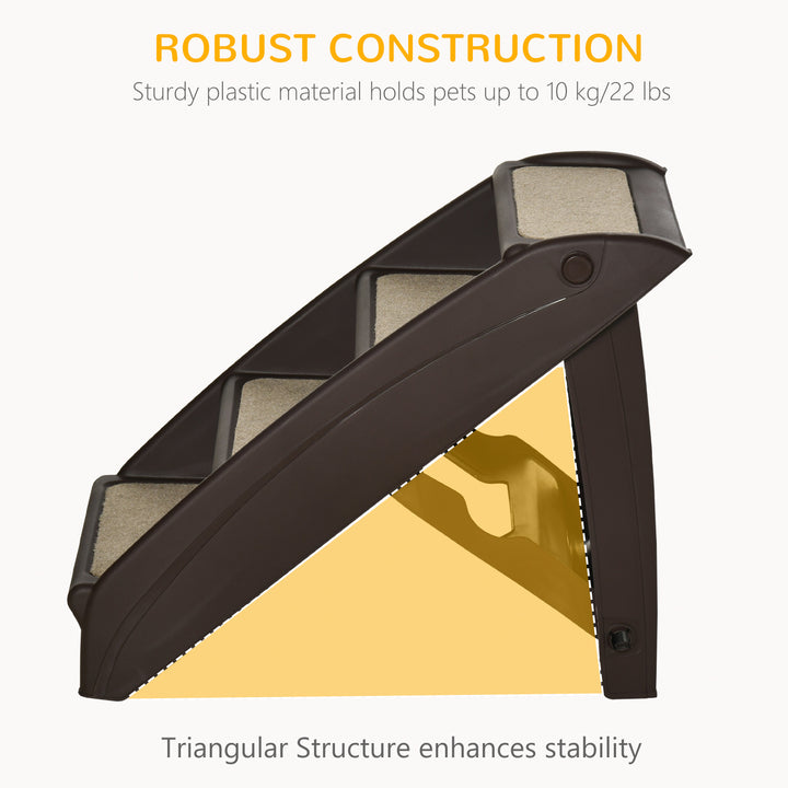 Foldable Four-Step Pet Stairs, for Cats, Small Miniature Dogs, with Non-Slip Mats 62 x 38 x 49.5cm - Brown