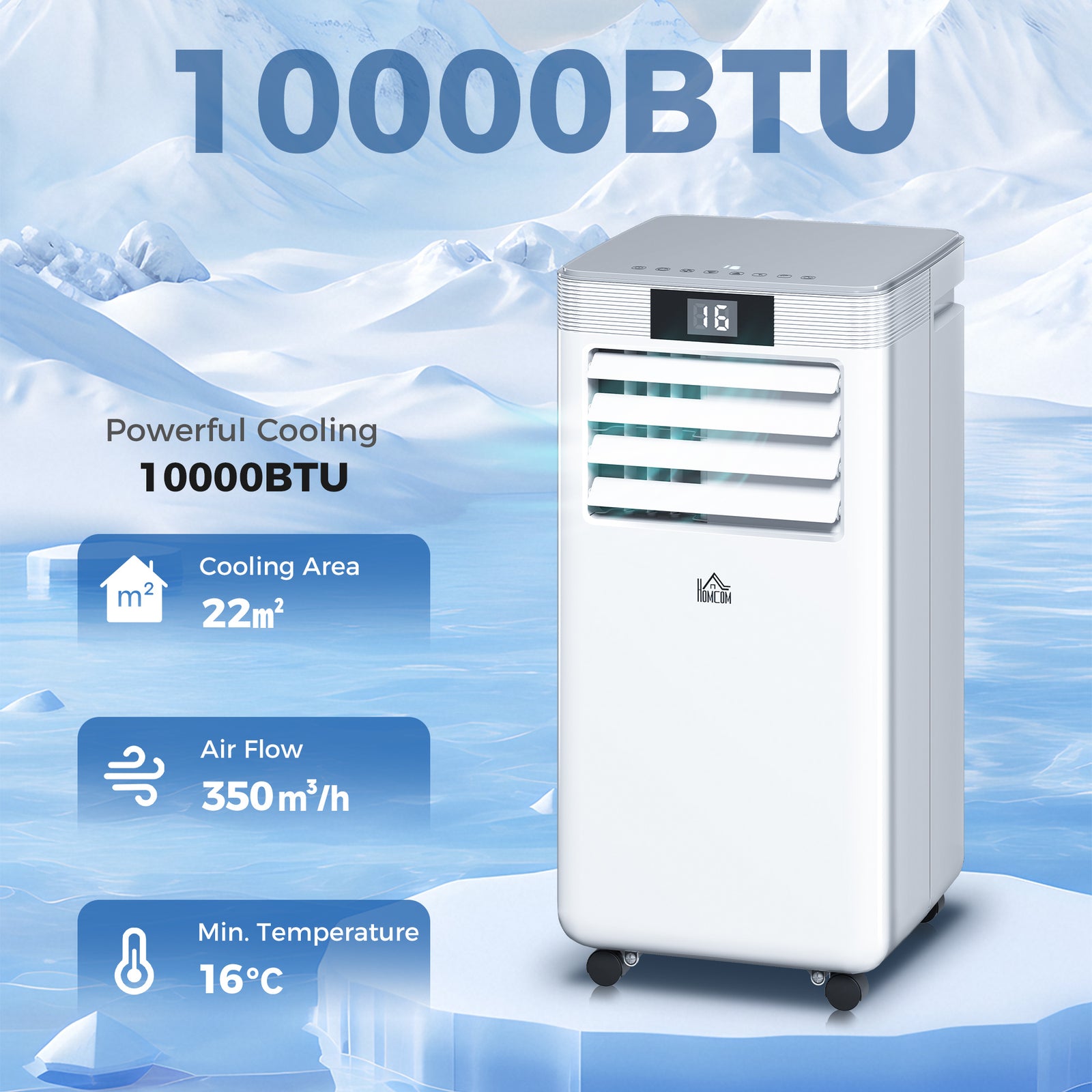 10000 BTU Air Conditioning Unit, 4-in-1 Portable Air Conditioner, Dehumidifier, Cooling, Fan, Sleep Mode, with Remote Control, LED Display, 2 Speeds, 24H Timer, Window Venting Kit, 22m²