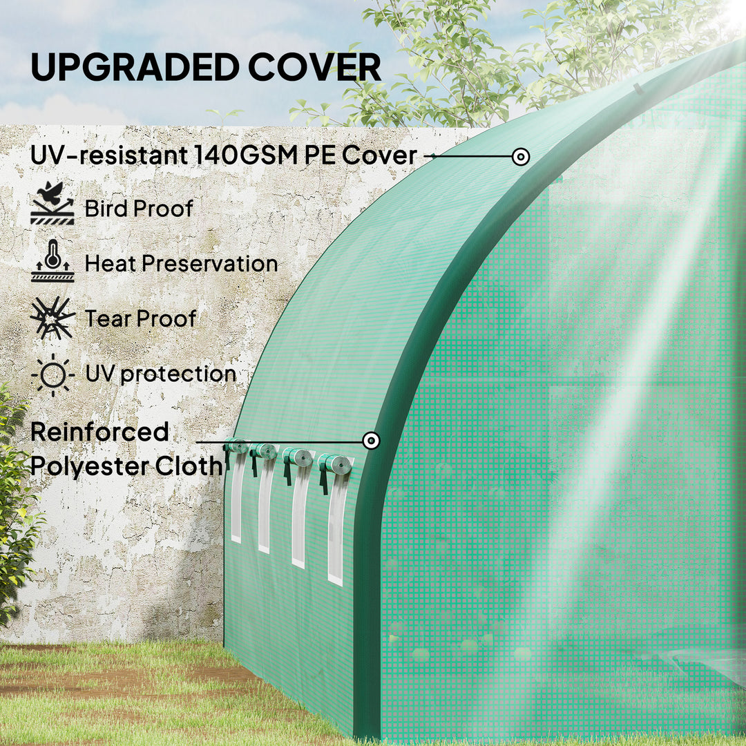 4 x 3(m) Polytunnel Greenhouse, with Windows and Doors - Green