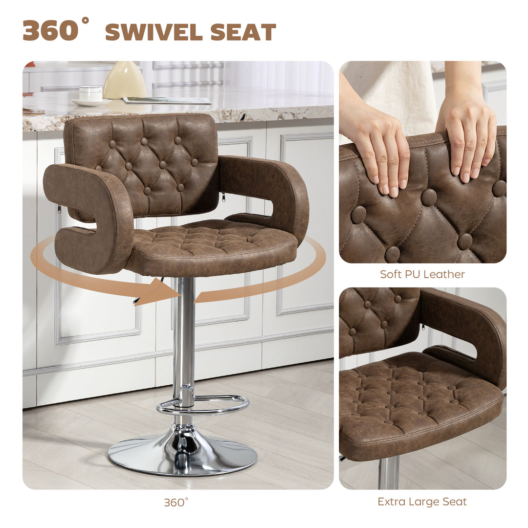 MCL PU Leather Upholstered Swivel Bar Stool, Height Adjustable with Back, Armrest, Footrest, Coffee