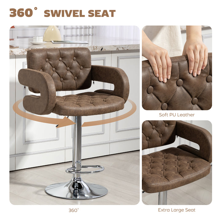 MCL PU Leather Upholstered Swivel Bar Stool, Height Adjustable with Back, Armrest, Footrest, Coffee