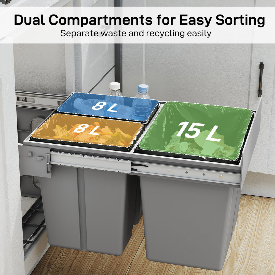 Pull Out Bin, Under Sink Bin - 3 Removable Compartments (15L + 2 x - view 5