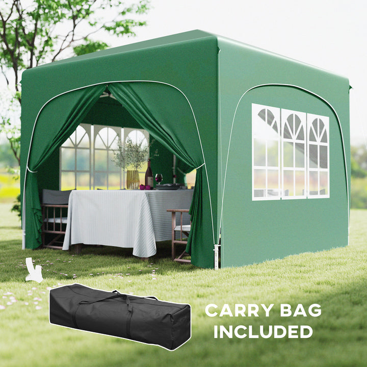 3 x 3m Pop-Up Gazebo Shelter, with Accessories - Dark Green