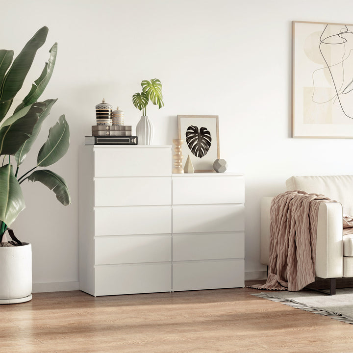 Chest of Drawers, 5 Drawers Storage Cabinet Floor Tower Cupboard for Bedroom Living Room, White