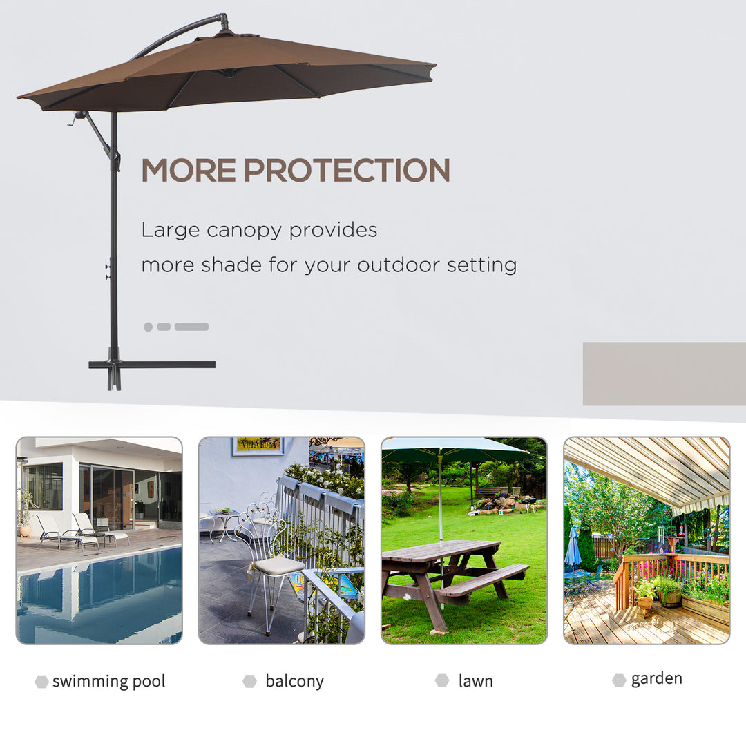 2.45m Overhanging Cantilever Parasol, Heavy Duty Waterproof Garden Umbrella with Cross Base, Brown