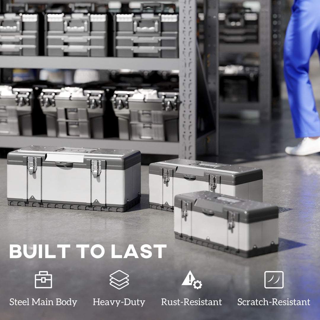 3 Pieces Stainless Steel Toolbox Set, 23"/ 19"/ 16"
