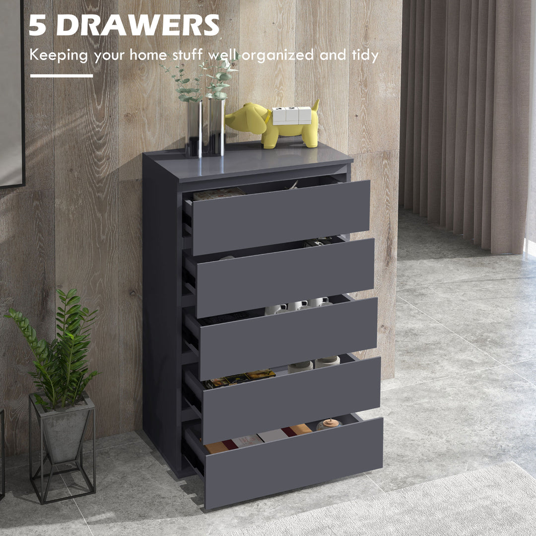 5-Drawer Modern Dresser, High Gloss Storage Drawer Unit for Bedroom, Grey