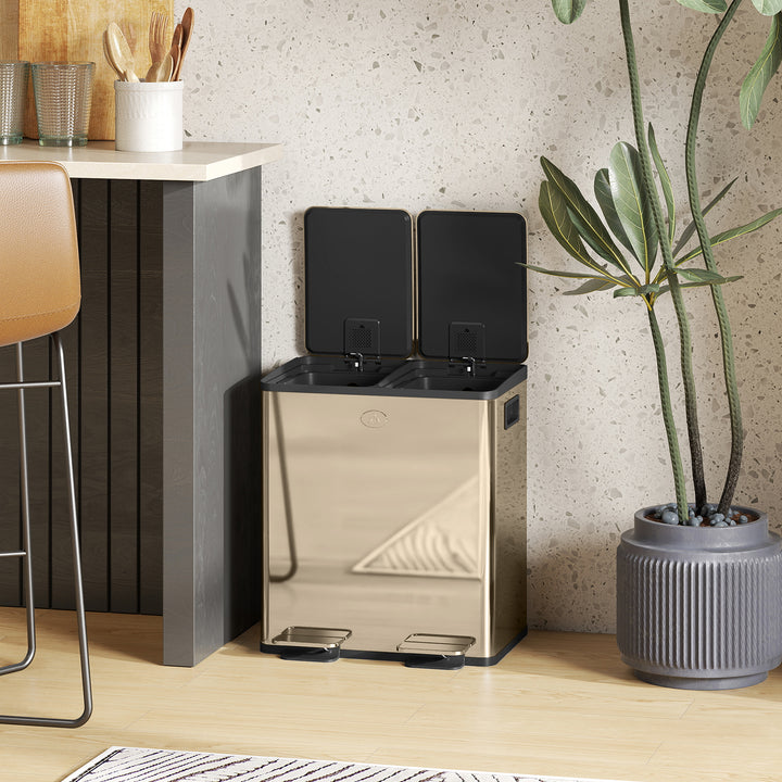 40L Dual Compartment Stainless Steel Bin, with Deodoriser Holders - Gold Tone