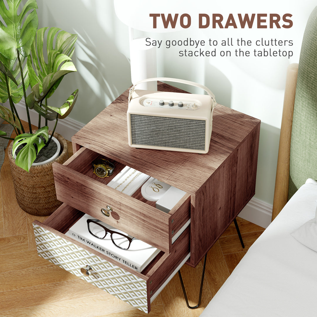 Nightstand, 2-Drawer Bedside Table, Bedside Cabinet, Sofa End Side Table for Living Room, Bedroom, Rustic Brown