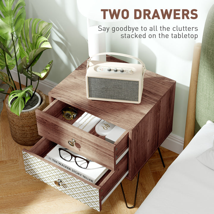 Nightstand, 2-Drawer Bedside Table, Bedside Cabinet, Sofa End Side Table for Living Room, Bedroom, Rustic Brown