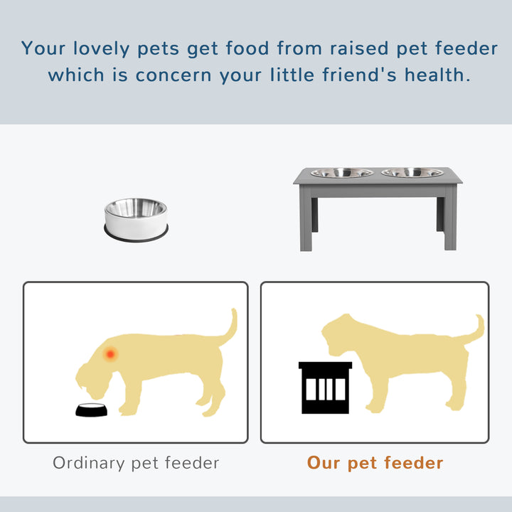 PawHut Raised Dog Feeding Bowls with Stand, Stainless Steel for Small and Medium Dog, 58L x 31W x 25H cm - Grey | Aosom UK