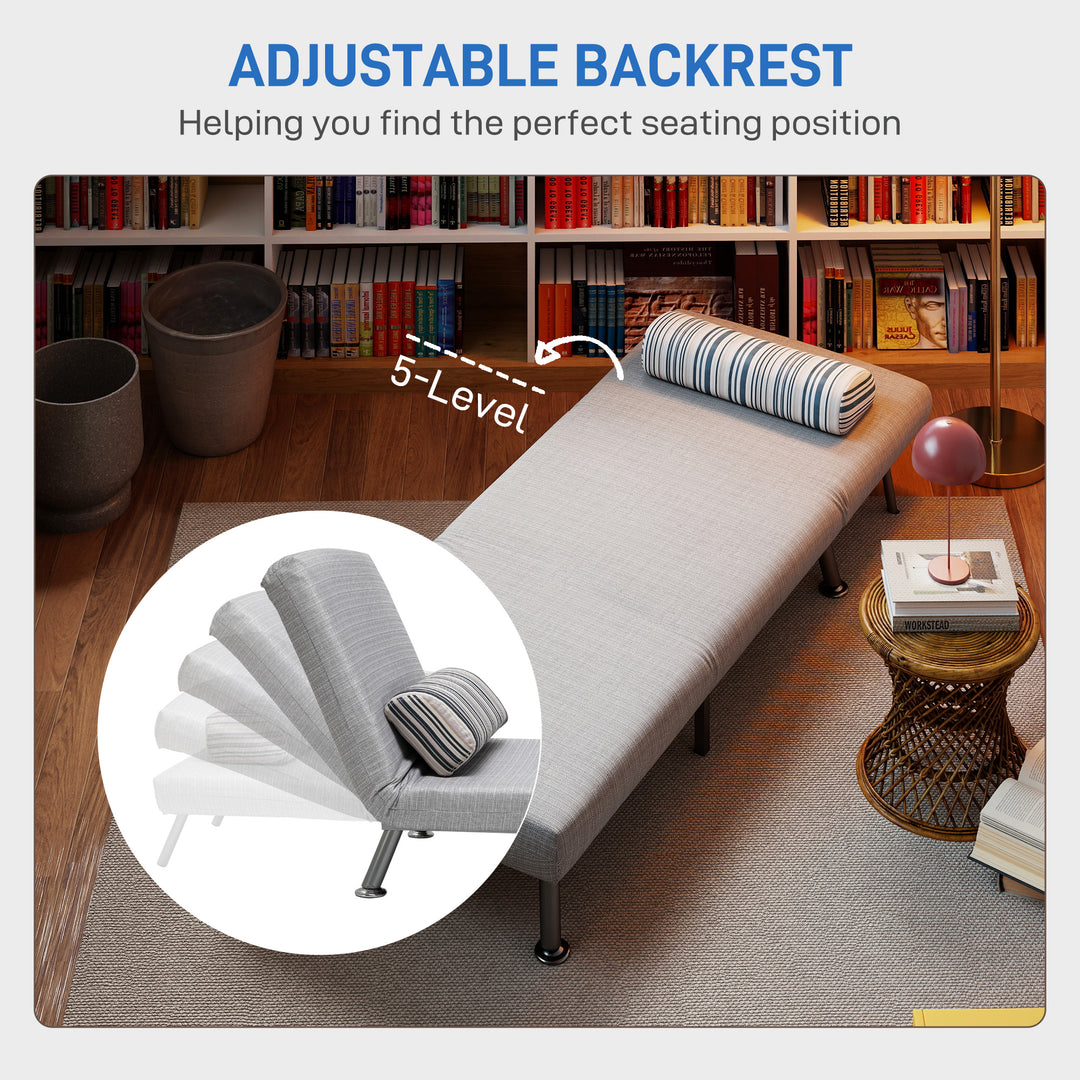 Single Sofa Bed, 1 Person Sleeper Foldable Lounge with Pillow, Grey