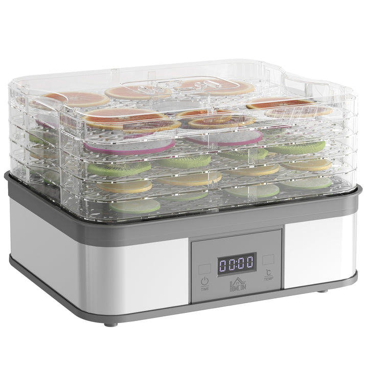 HOMCOM Food Dehydrator 5 Tier Dehydrator Machine, 245W Stainless Steel Food Dryer Machine w/ Adjustable Temperature, Timer & LCD Display | Aosom UK